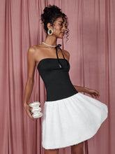 COSMINA Women's Color Block Ruffle Hem Bandeau Mini Dress